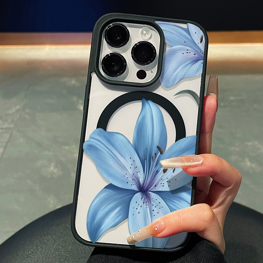Clear Magsafe Case - Lce Blue Lily Clear Case For