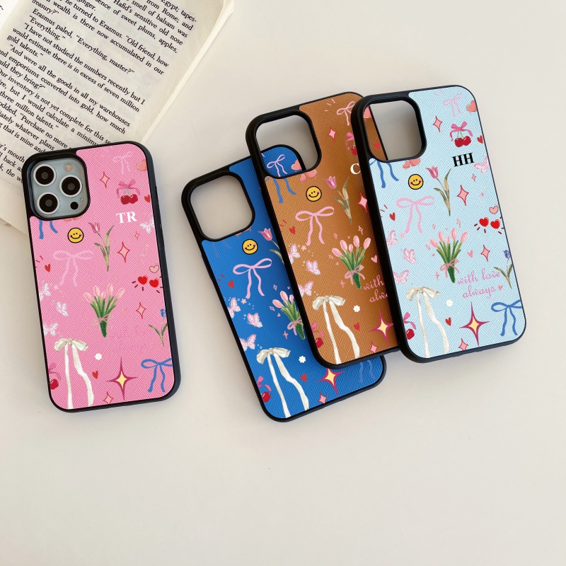 Phone Cases Customized - Custom Name Initials Blossom Flowers Leather