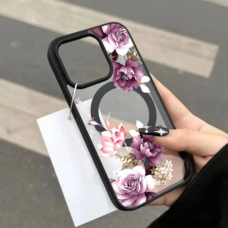Lavender Pink Floral Printed M - Phone Cases With Magnet บทวิจารณ์และราคา