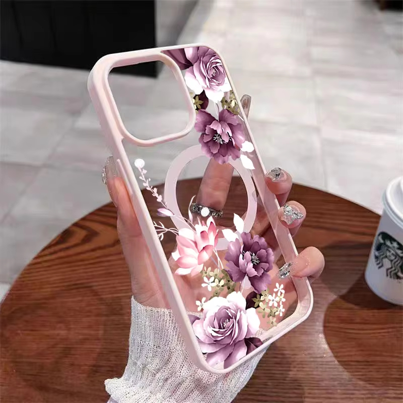 Lavender Pink Floral Printed M - Phone Cases With Magnet บทวิจารณ์และราคา