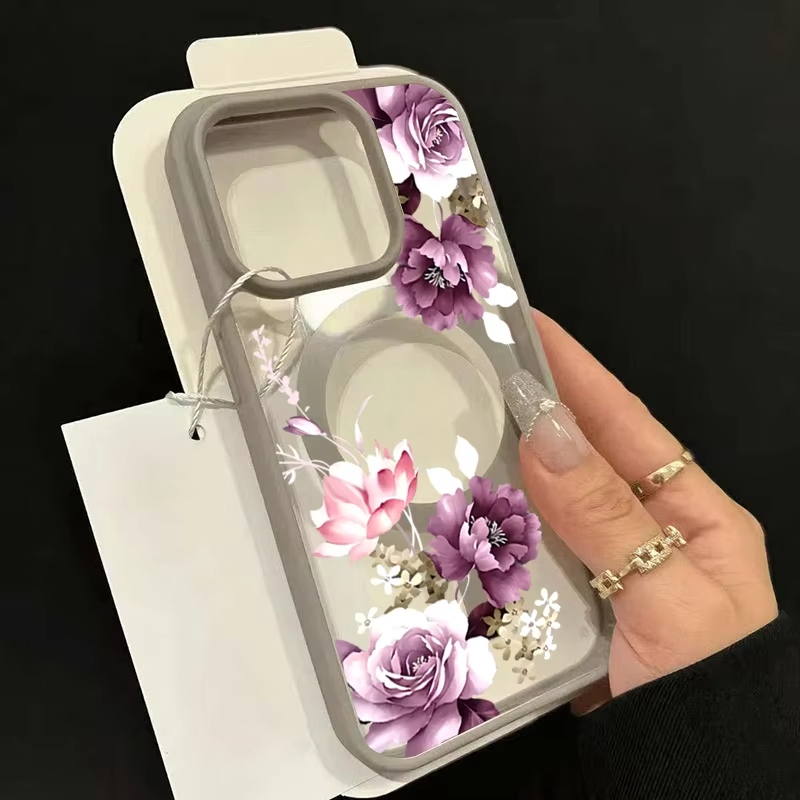 Lavender Pink Floral Printed M - Phone Cases With Magnet บทวิจารณ์และราคา