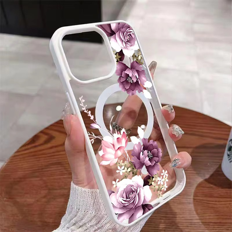 Lavender Pink Floral Printed M - Phone Cases With Magnet บทวิจารณ์และราคา