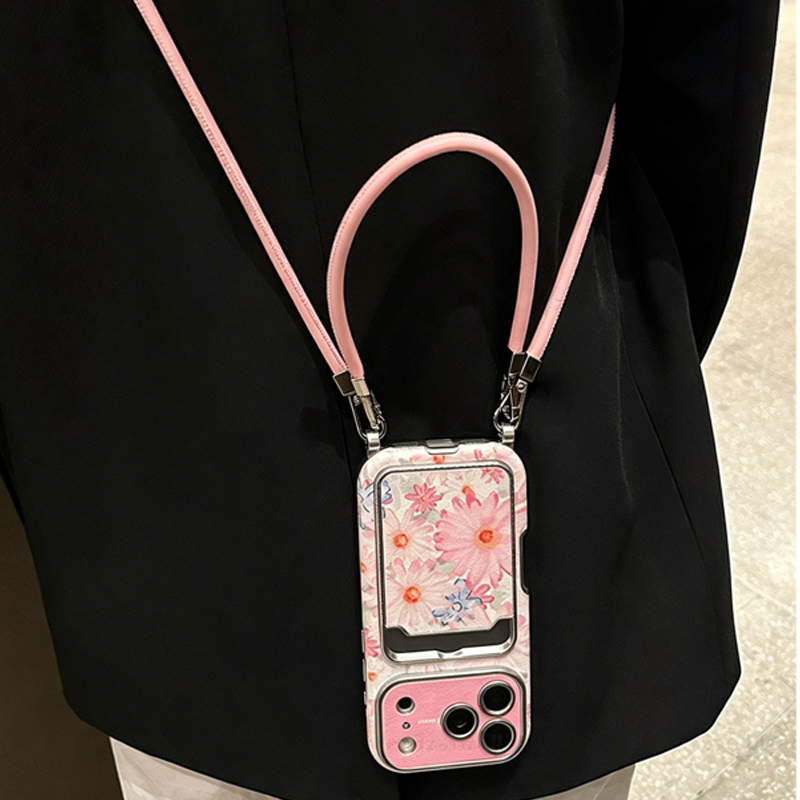 Pink Floral Faux Leather Textu - Phone Cases With Card Holder บทวิจารณ์และราคา