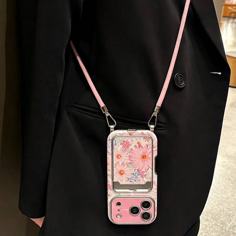 Pink Floral Faux Leather Textu - Phone Cases With Card Holder บทวิจารณ์และราคา