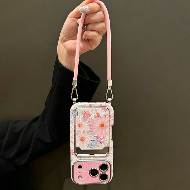 Pink Floral Faux Leather Textu - Phone Cases With Card Holder บทวิจารณ์และราคา