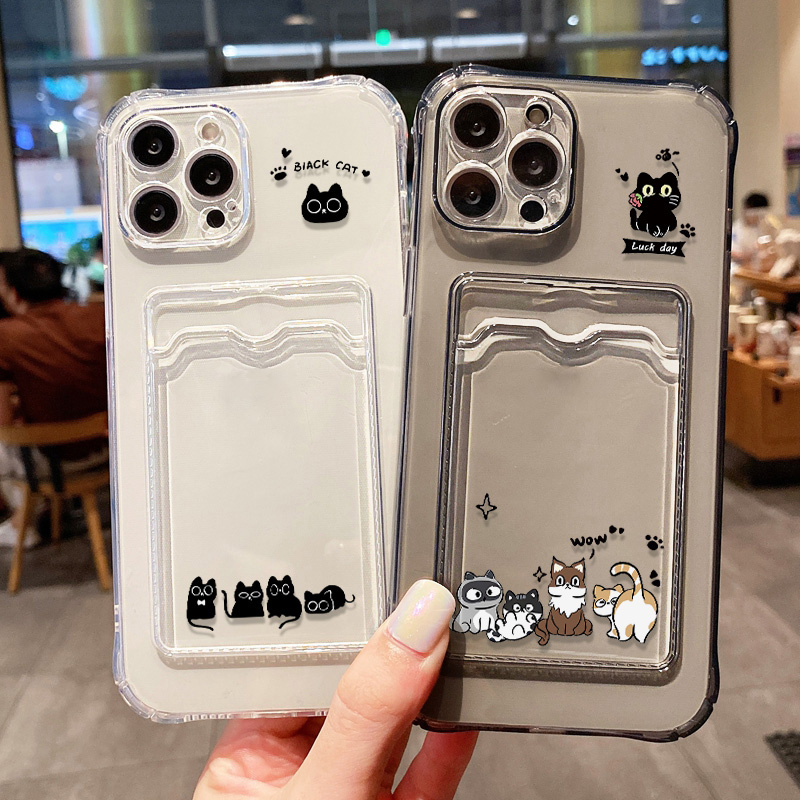 Cute Black Cat Phone Case For  - Phone Cases With Card Holder บทวิจารณ์และราคา