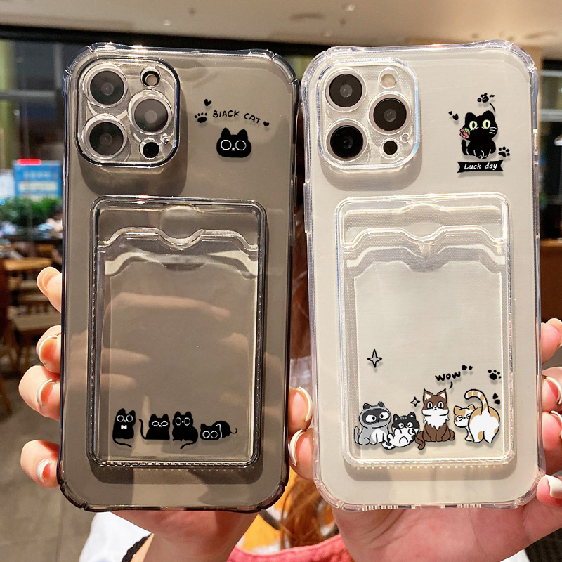 Cute Black Cat Phone Case For  - Phone Cases With Card Holder บทวิจารณ์และราคา