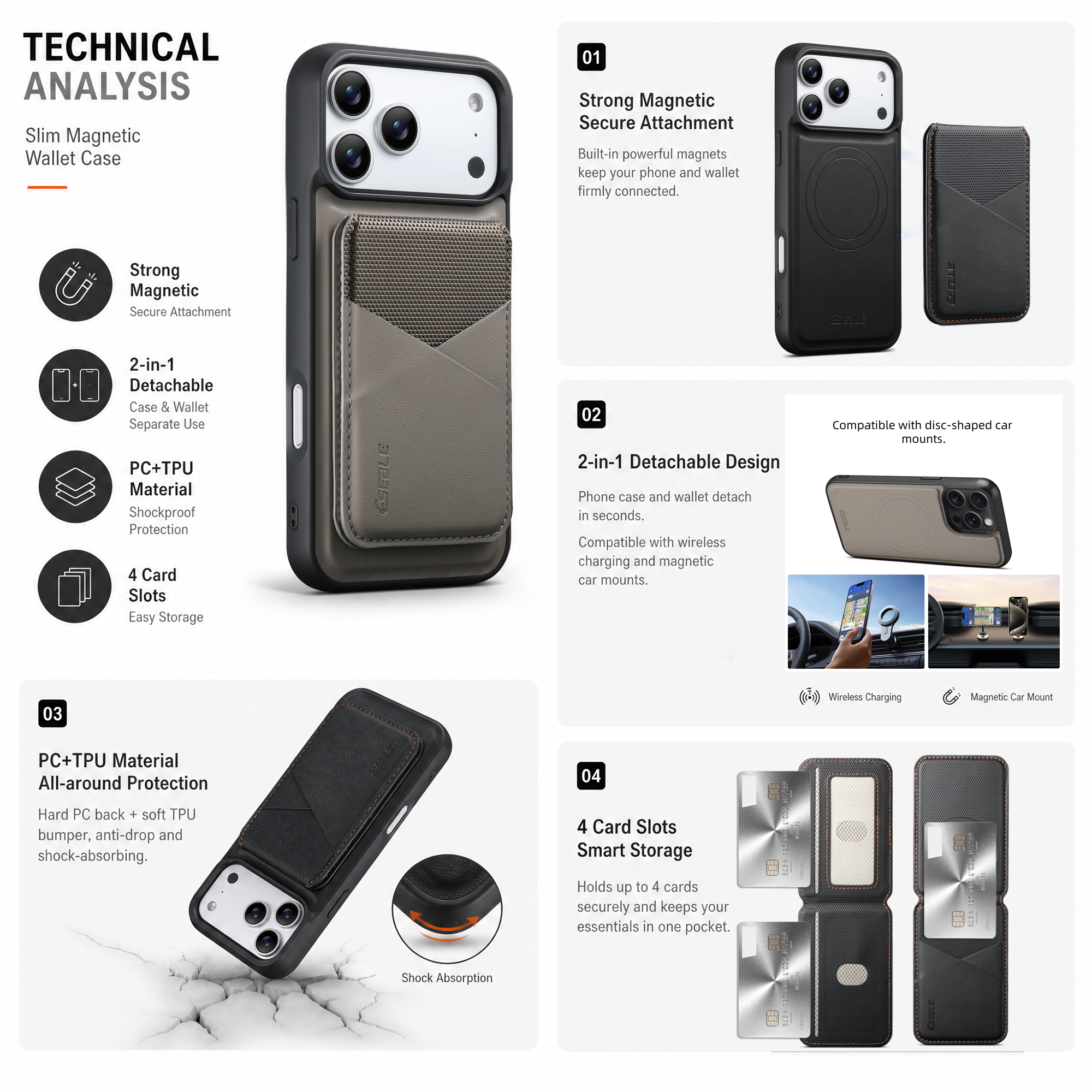 2-in-1 Detachable Magnetic Lea - Phone Cases With Card Holder บทวิจารณ์และราคา