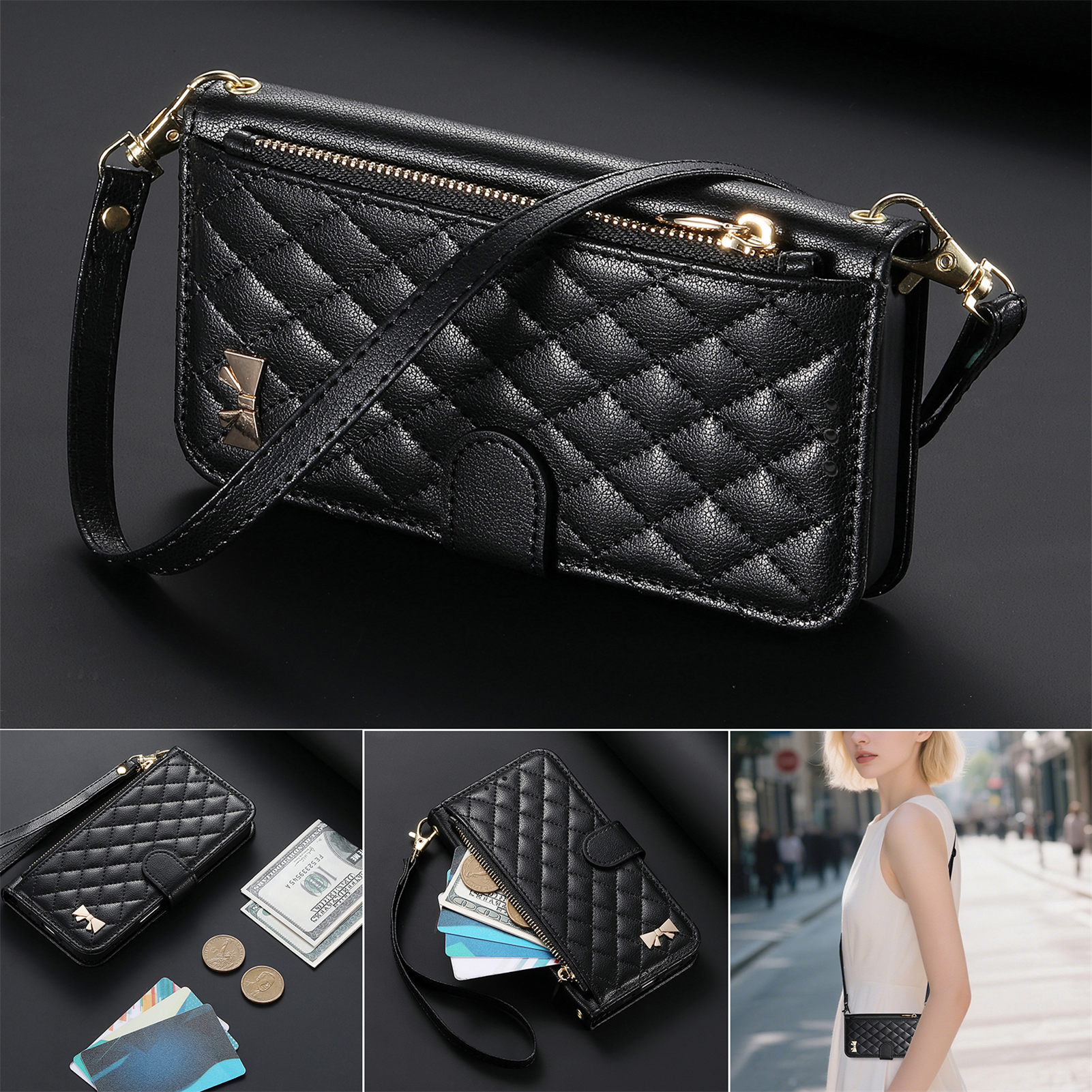 PU Leather Zipper Crossbody Fl - Phone Cases With Card Holder บทวิจารณ์และราคา