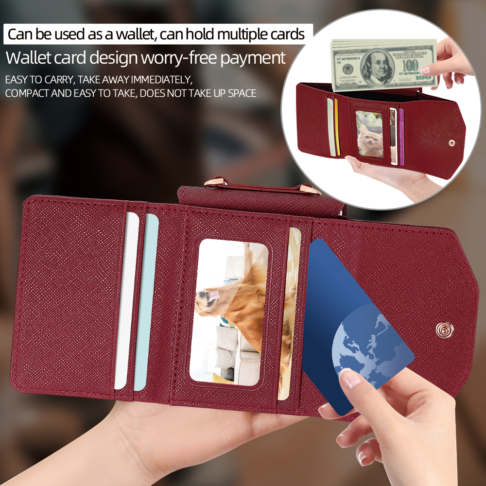 VIETAO Dark Red PU Leather Wal - Phone Cases With Card Holder บทวิจารณ์และราคา