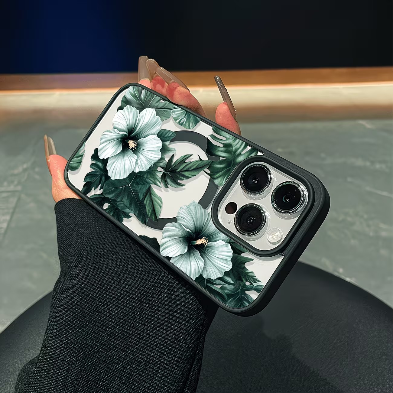 Green Floral Print Phone Case  - Phone Cases With Magnet บทวิจารณ์และราคา